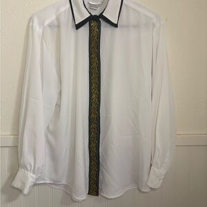 Justine Todd White Dress Shirt with Black and Gold Details Size 10